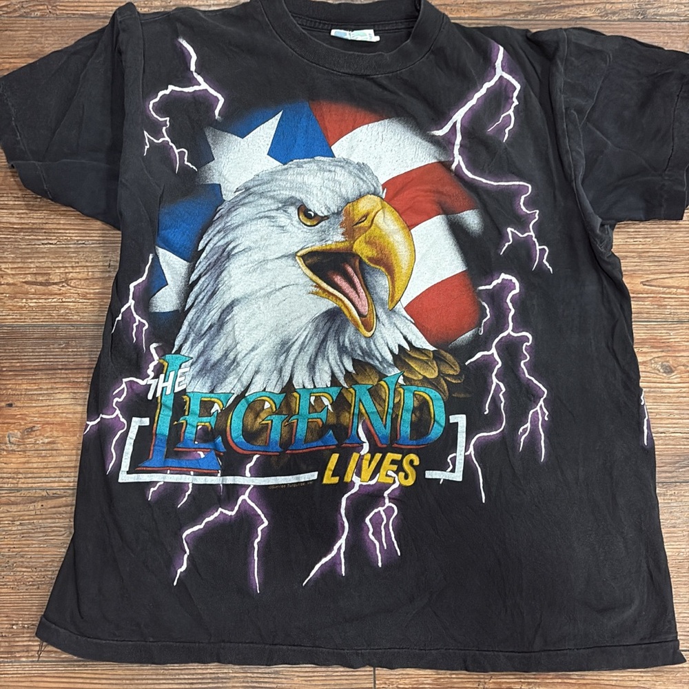 Black Graphic T-Shirt with Eagle and Lightning